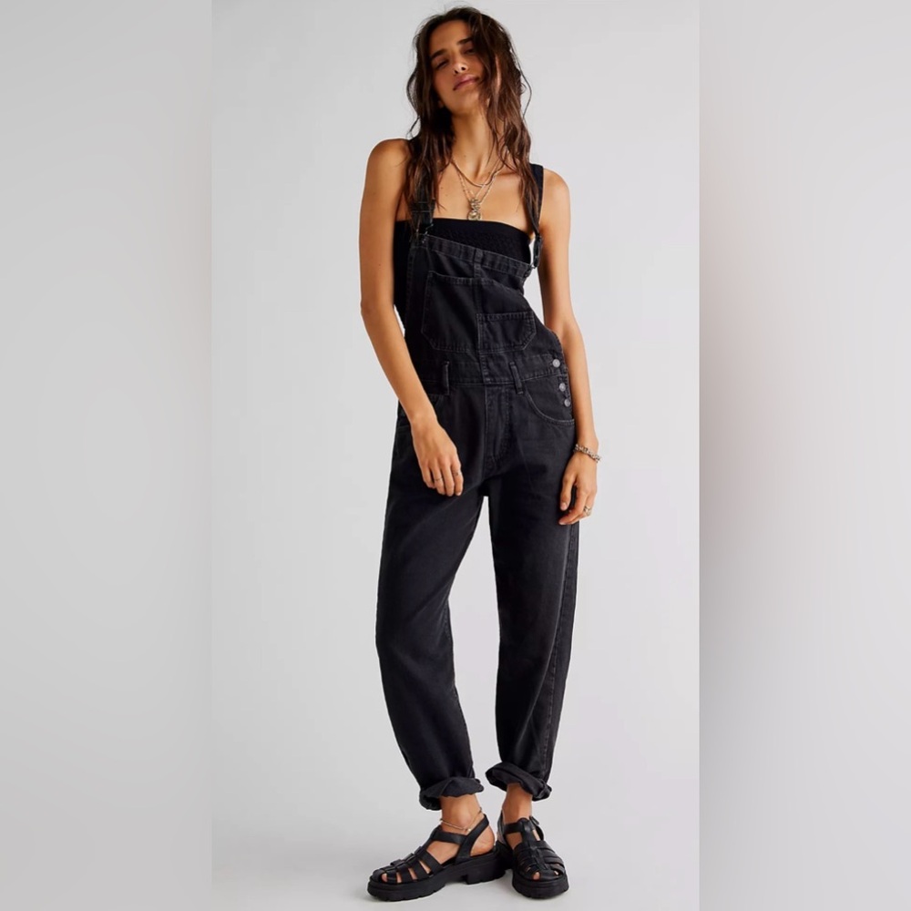 We The Free Black Denim Women's Overalls - Relaxed Fit